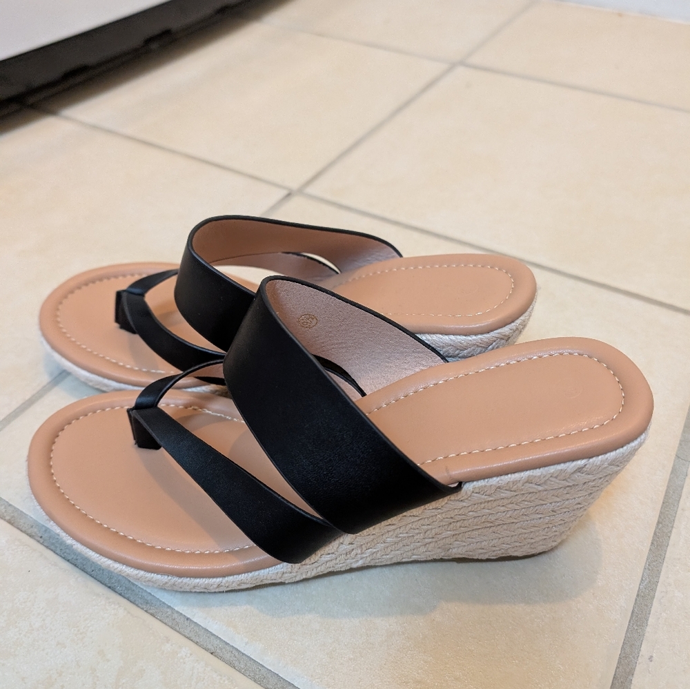 Coutgo Women's Espadrille Wedge Sandals Platform Leather Strap Sandal Size 9.5